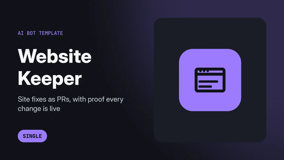 Website Keeper banner with a pull request and a live site check