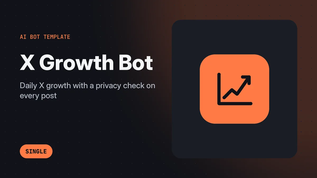 X Growth Bot banner with a privacy check on a draft post